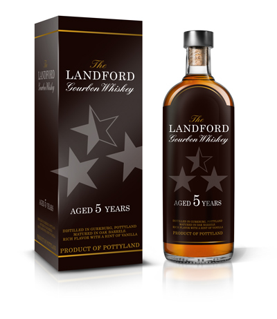 Landford Whiskey mit eckiger, dunkelroter Pappschachtel